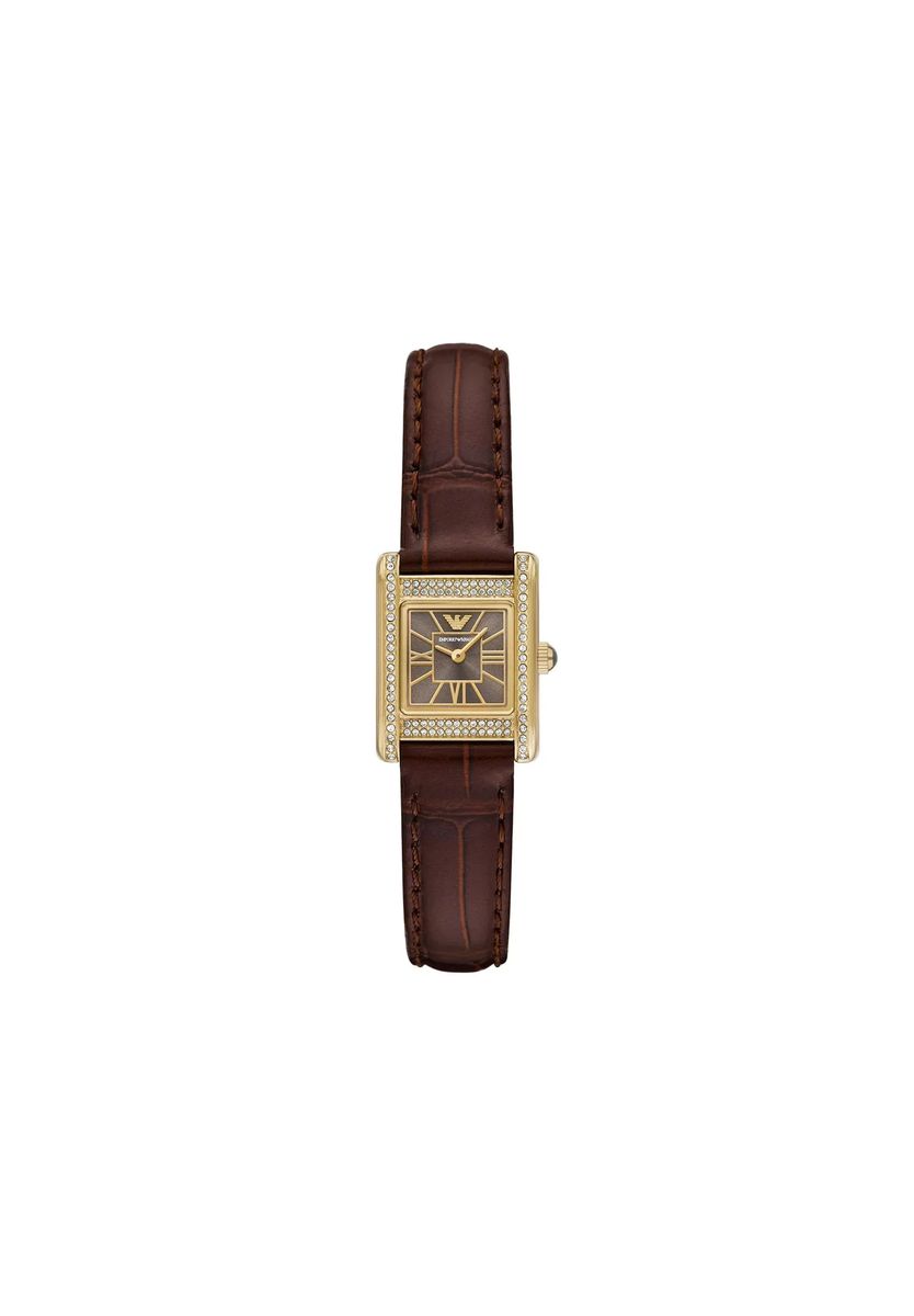 Kristallbesetzte Rechteckige Lederuhr
