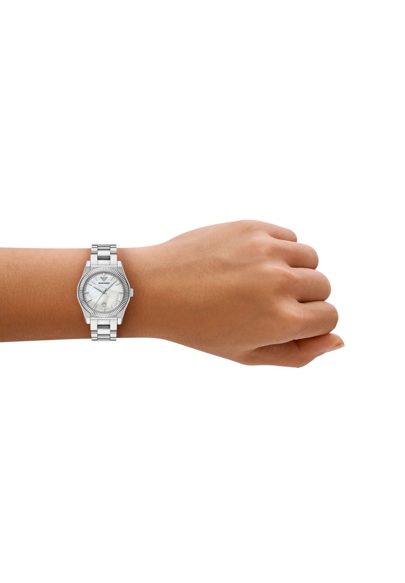 Edelstahl-Armbanduhr mit Perlmutt-Zifferblatt