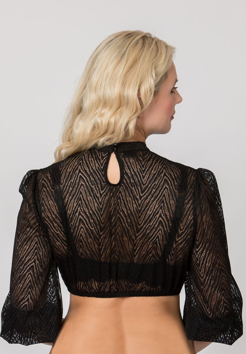 Hochgeschlossene Spitzenbluse mit Zickzack-Muster