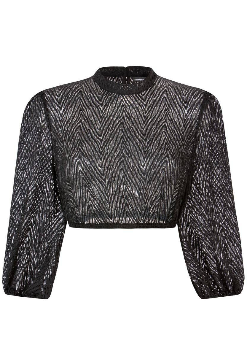 Hochgeschlossene Spitzenbluse mit Zickzack-Muster