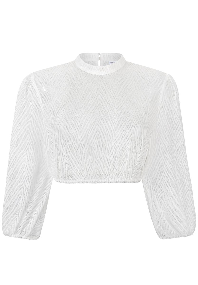 Hochgeschlossene Spitzenbluse mit Zickzack-Muster