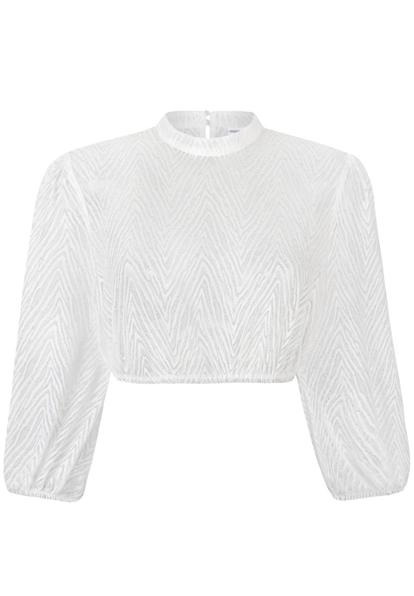 Hochgeschlossene Spitzenbluse mit Zickzack-Muster