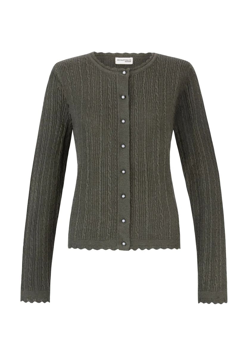 Elegante Zopfmuster-Strickjacke mit Perlmuttknöpfen