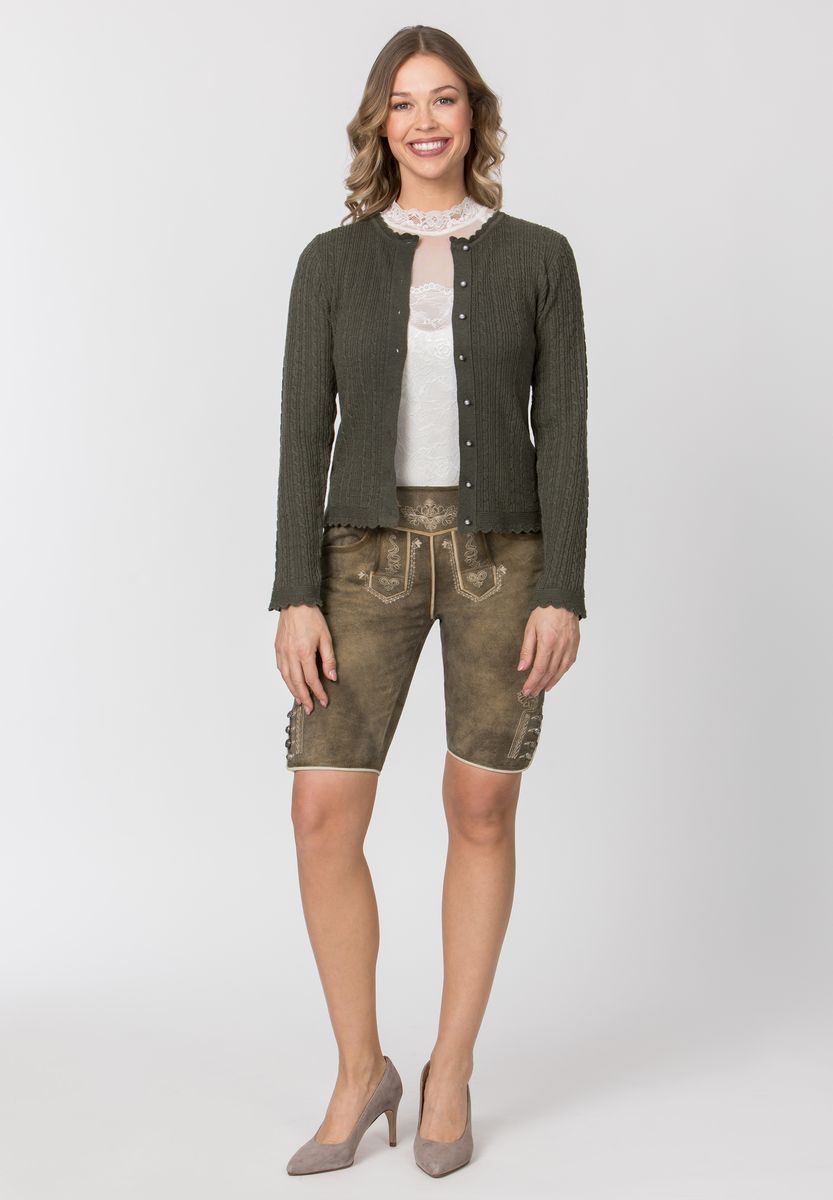 Elegante Zopfmuster-Strickjacke mit Perlmuttknöpfen