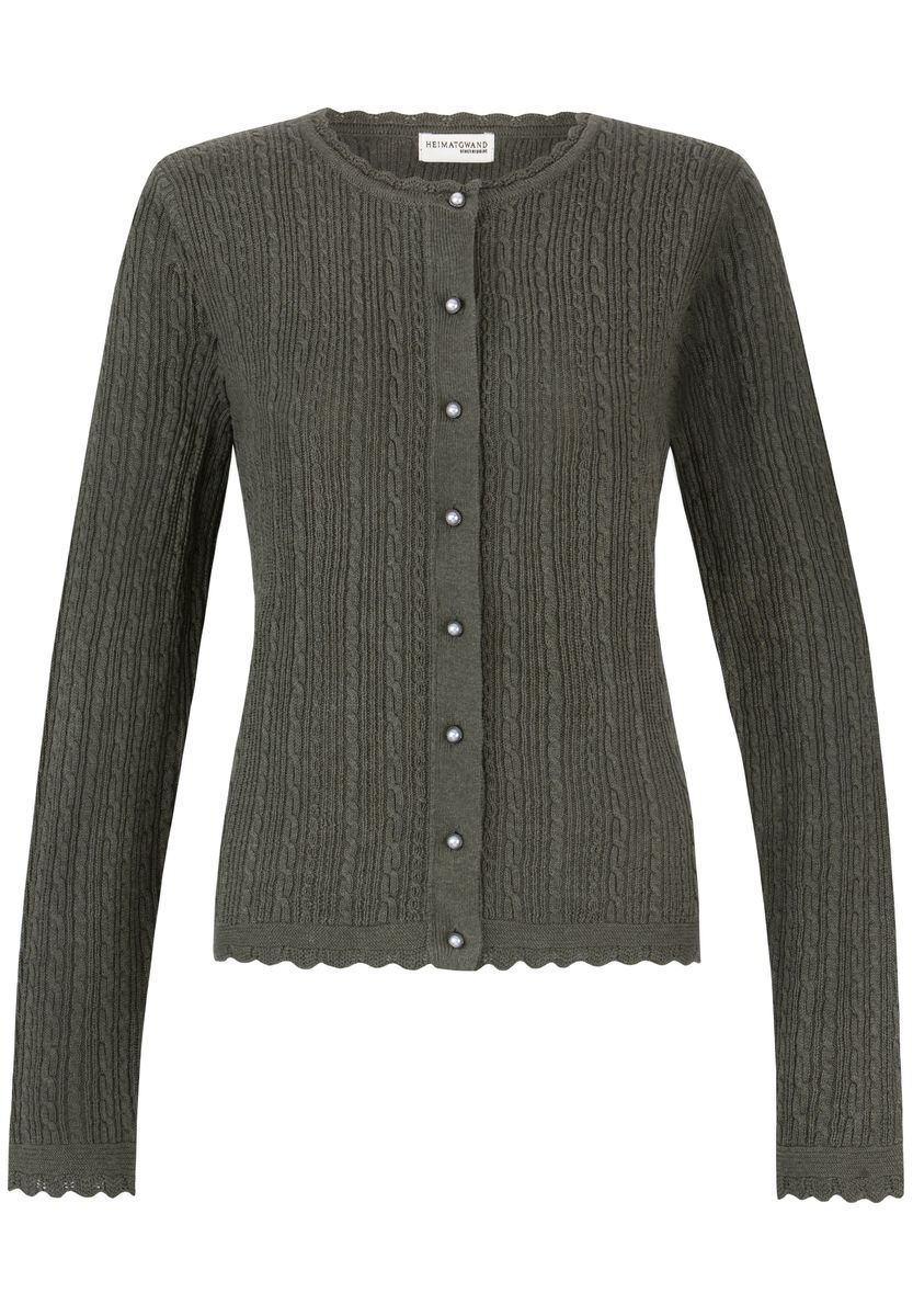 Elegante Zopfmuster-Strickjacke mit Perlmuttknöpfen
