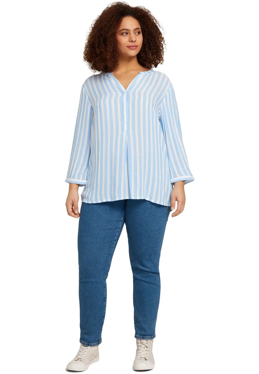 Gestreifte Henley-Ausschnitt Bluse