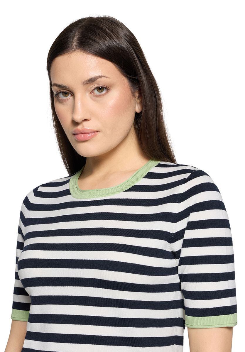 Gestreifter Strickpullover mit Kontrastbündchen
