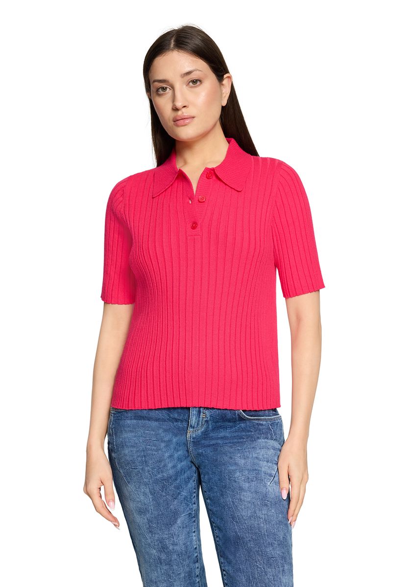 Rippstrick-Polo-Pullover