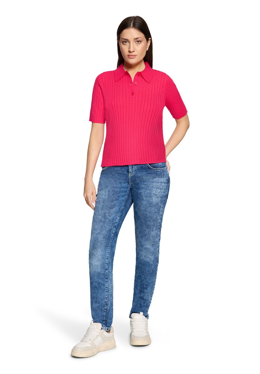 Rippstrick-Polo-Pullover