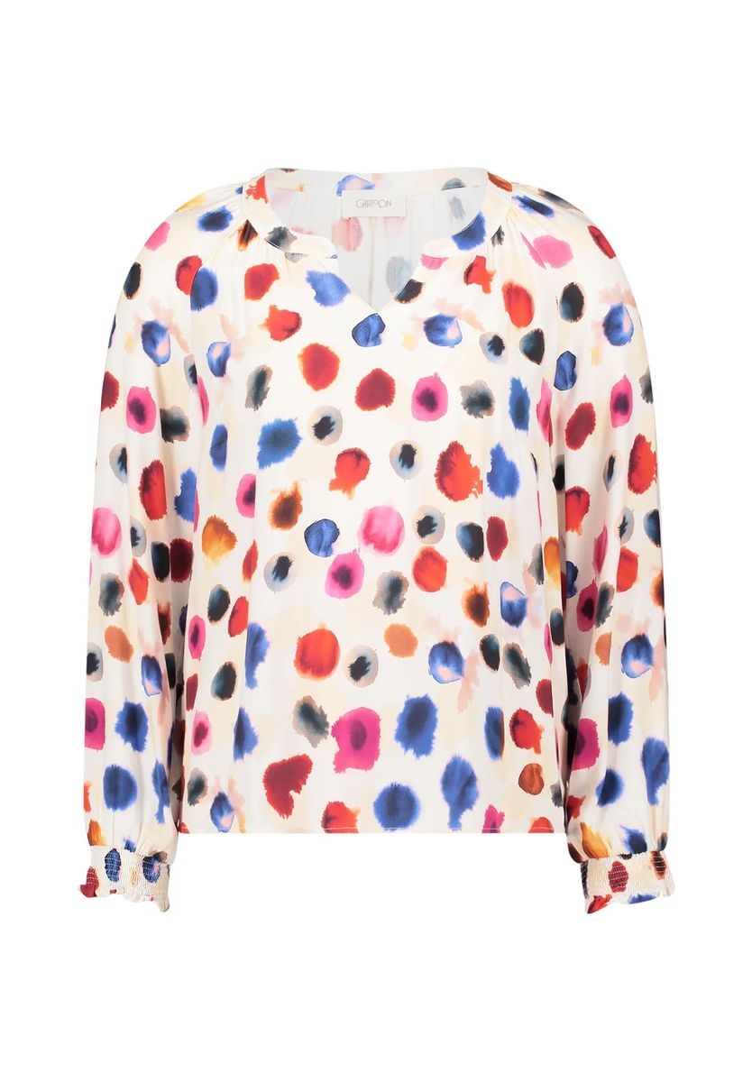 Bluse mit Aquarell-Punktemuster und Raglanärmeln