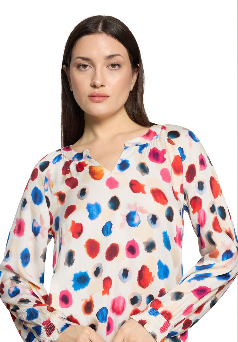 Bluse mit Aquarell-Punktemuster und Raglanärmeln