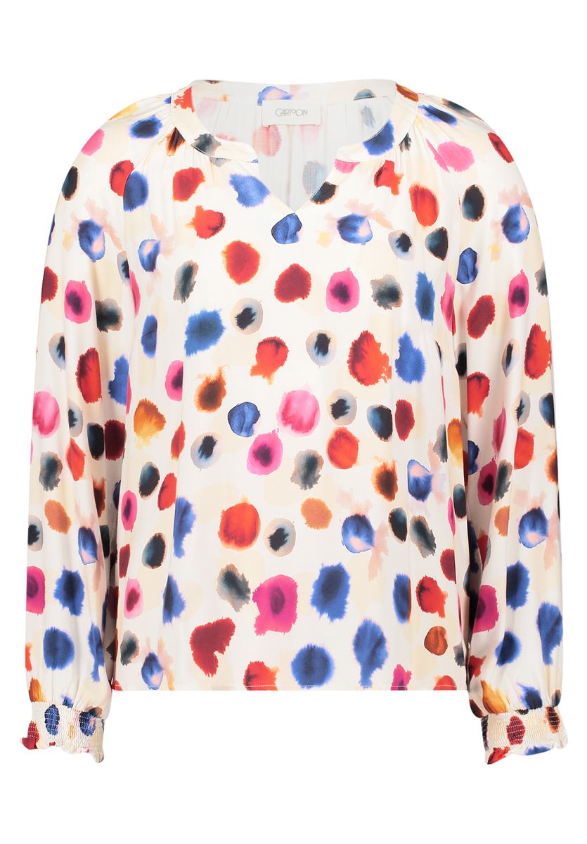 Bluse mit Aquarell-Punktemuster und Raglanärmeln