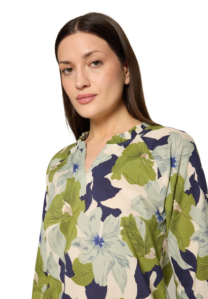 Geblümte Bluse mit Rüschenmanschetten