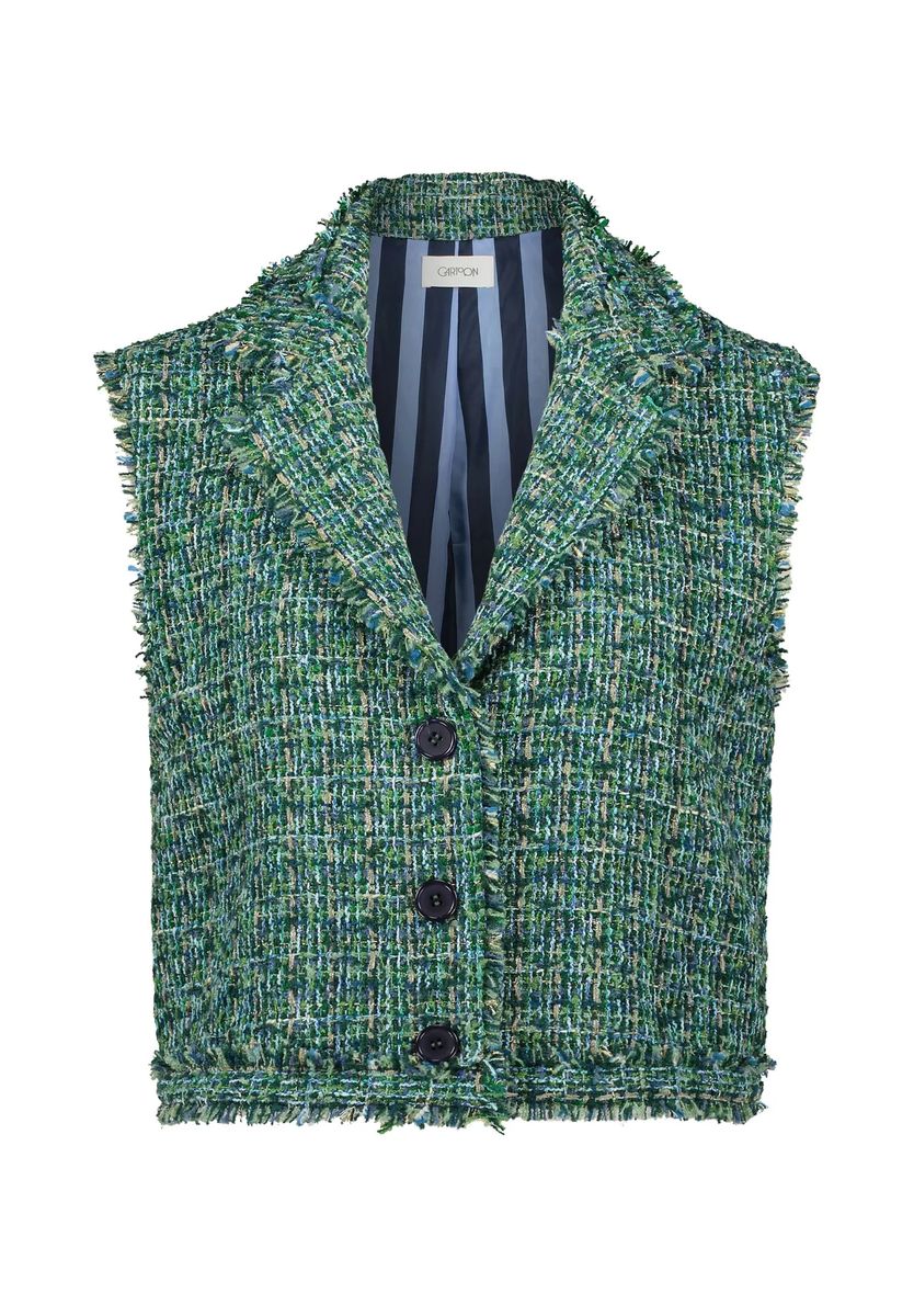 Mehrfarbige Tweed-Weste mit Fransen