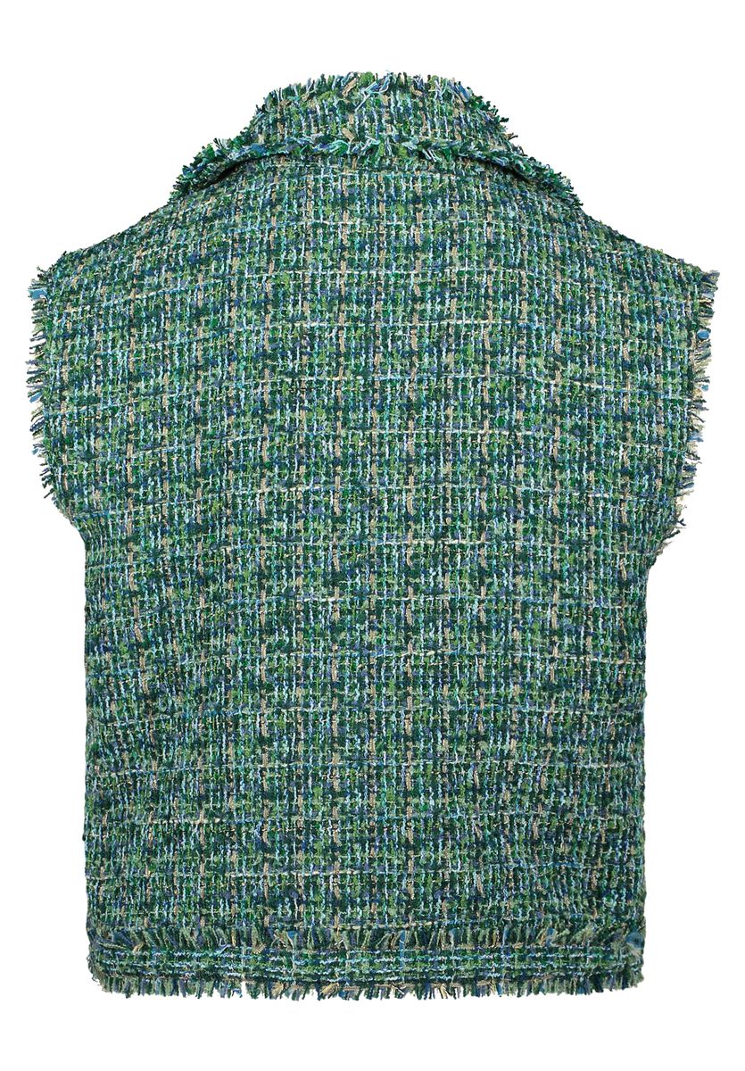 Mehrfarbige Tweed-Weste mit Fransen