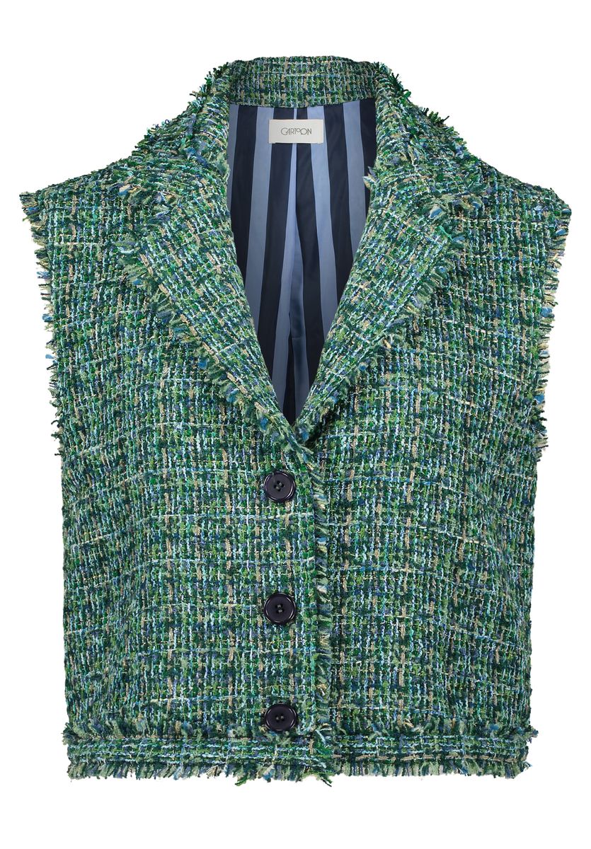 Mehrfarbige Tweed-Weste mit Fransen