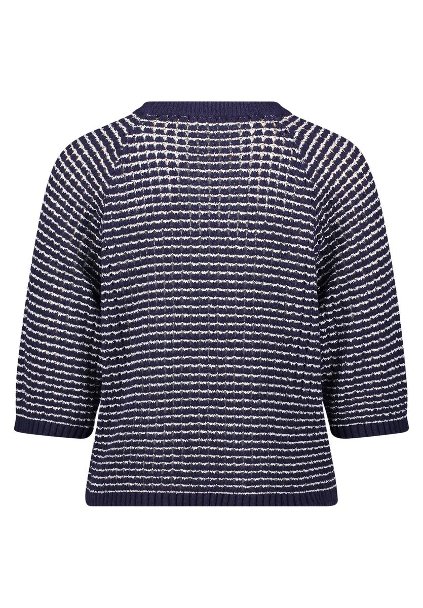 Gestreifter Lochmuster-Strickpullover mit 3/4-Arm