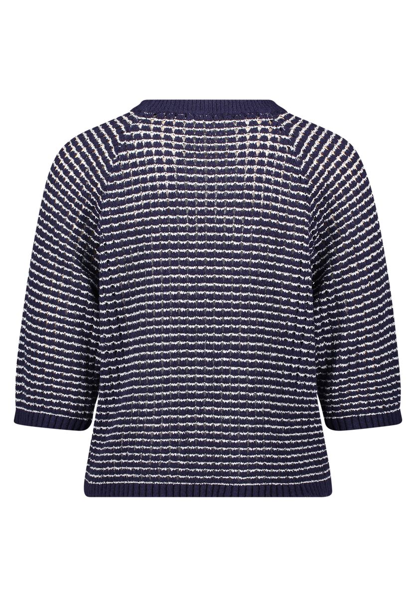 Gestreifter Lochmuster-Strickpullover mit 3/4-Arm