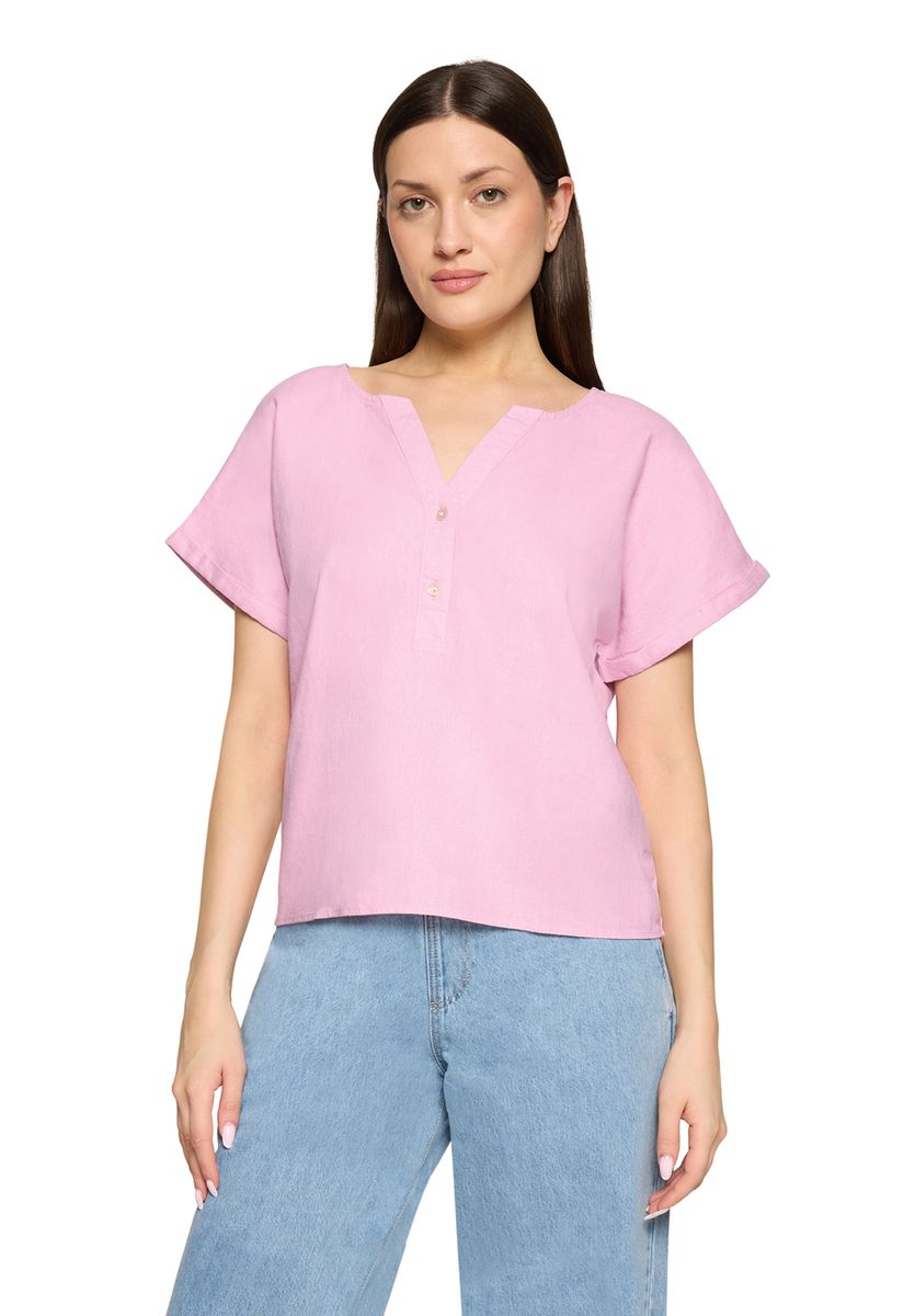 Leichte Kurzarmbluse mit Split-Neck