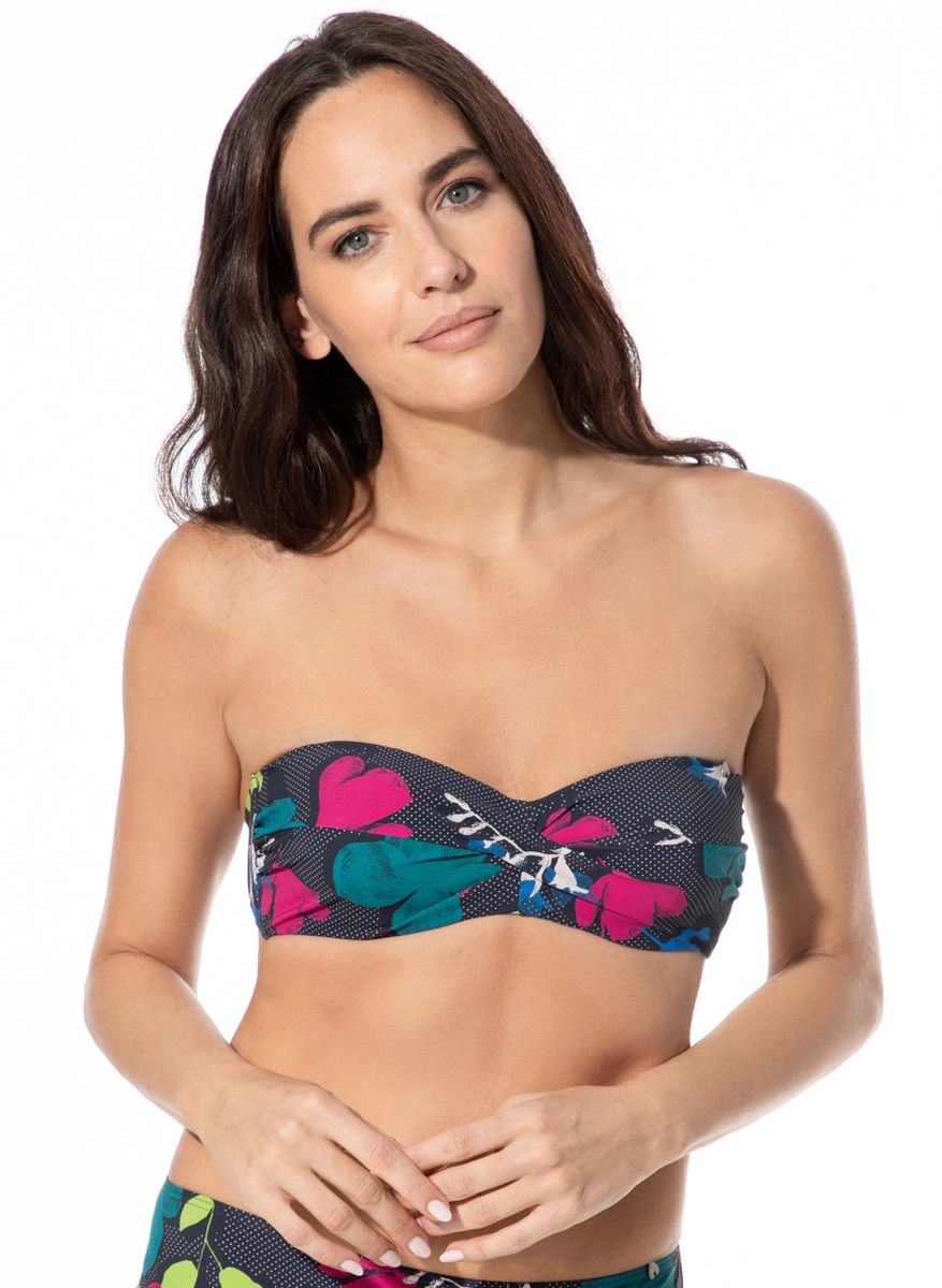 Bandeau-Bikini-Oberteil mit tropischem Blumenmuster