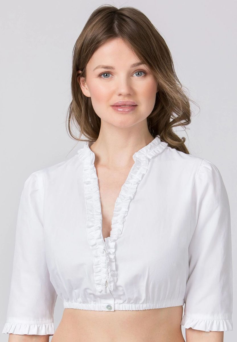 Dirndlbluse mit V-Ausschnitt und Rüschen