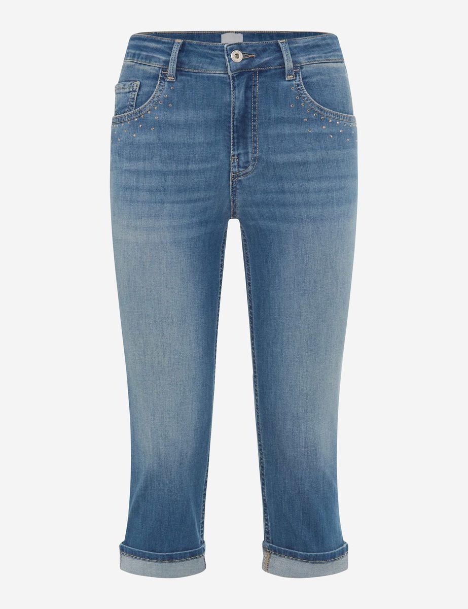 Verzierte Stretch-Capri-Jeans