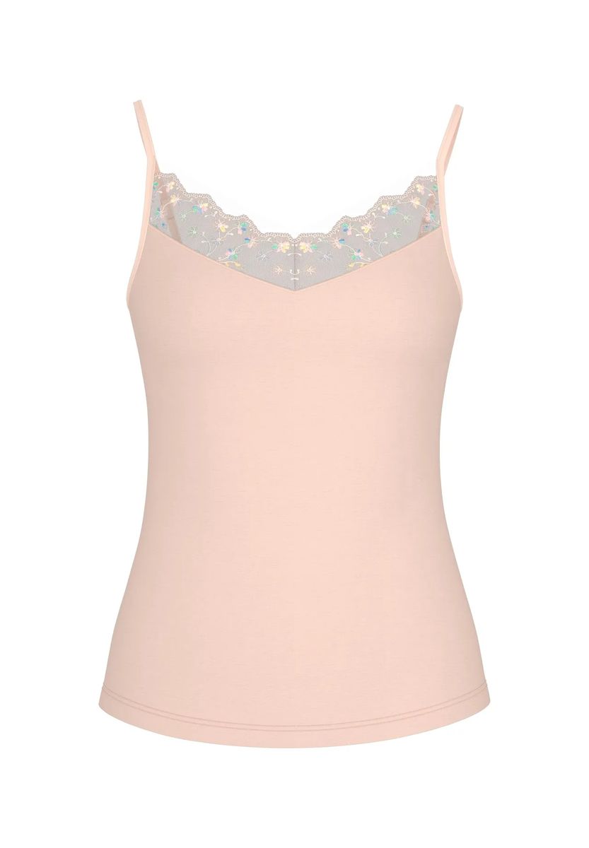 Camisole mit Spitzenbesatz und floraler Stickerei
