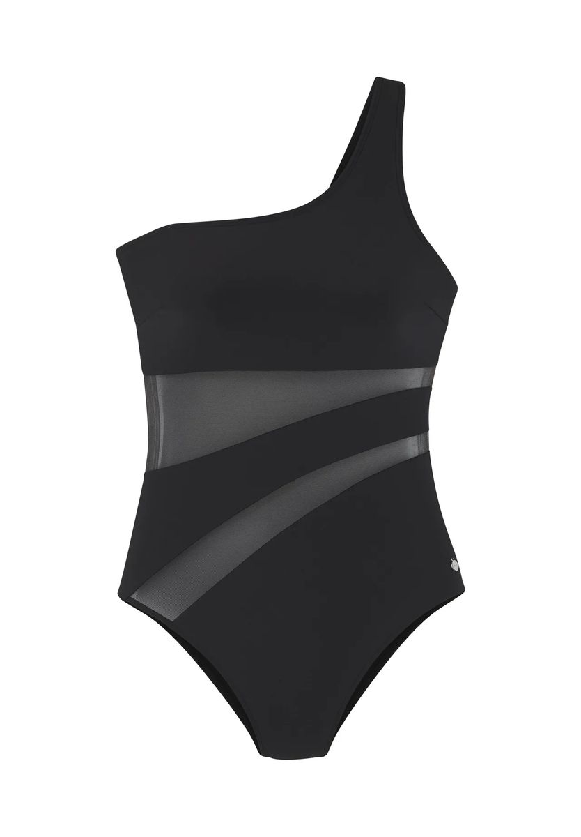 Einshultriger Badeanzug mit Mesh-Einsätzen
