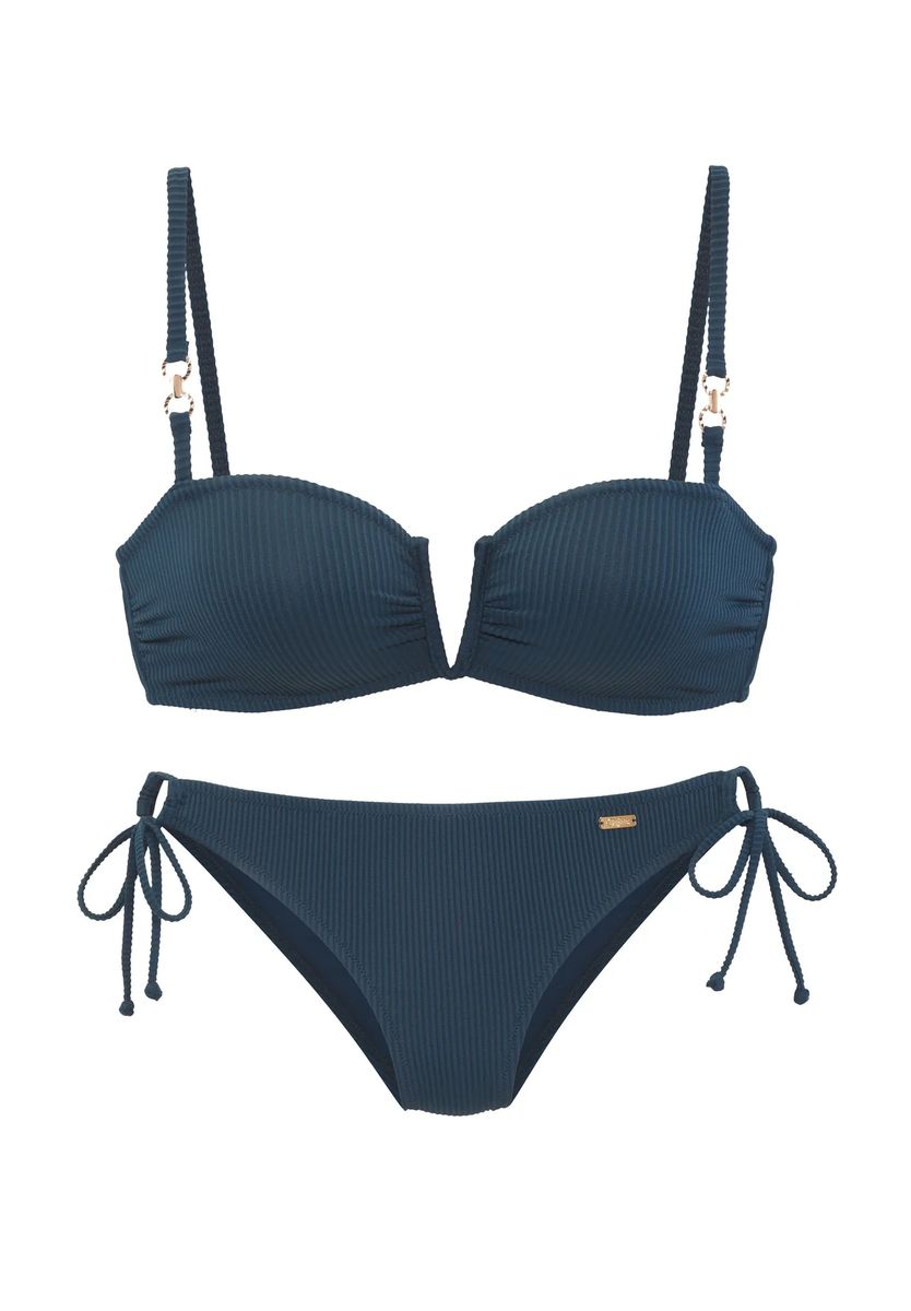 Geripptes Bandeau-Bikini-Set