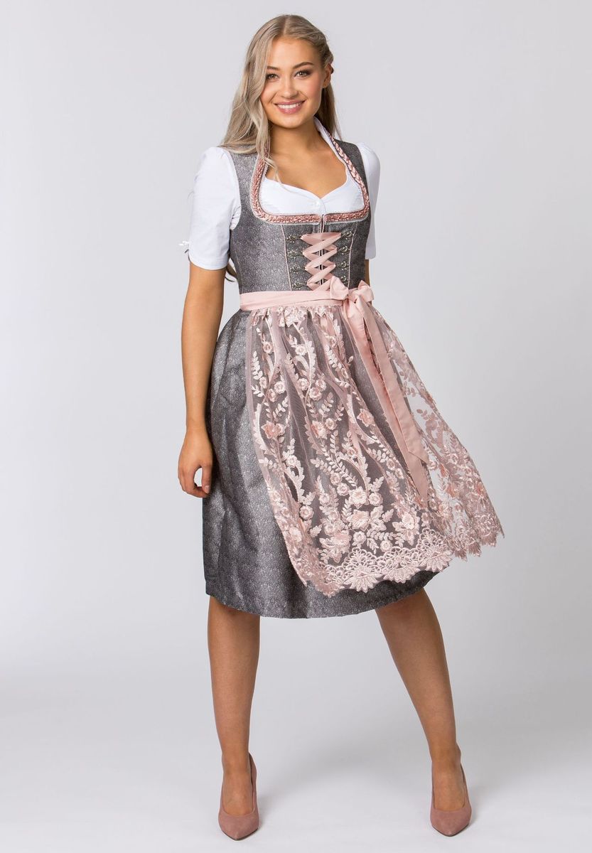 Jacquard-Dirndl mit Spitzen-Schürze