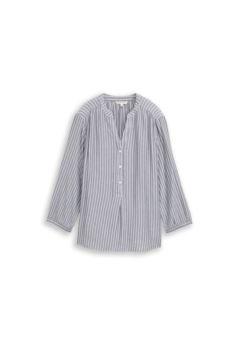 Gestreifte Tunika-Bluse mit V-Ausschnitt