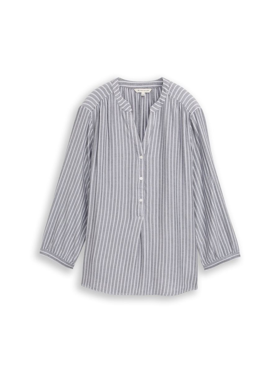 Gestreifte Tunika-Bluse mit V-Ausschnitt