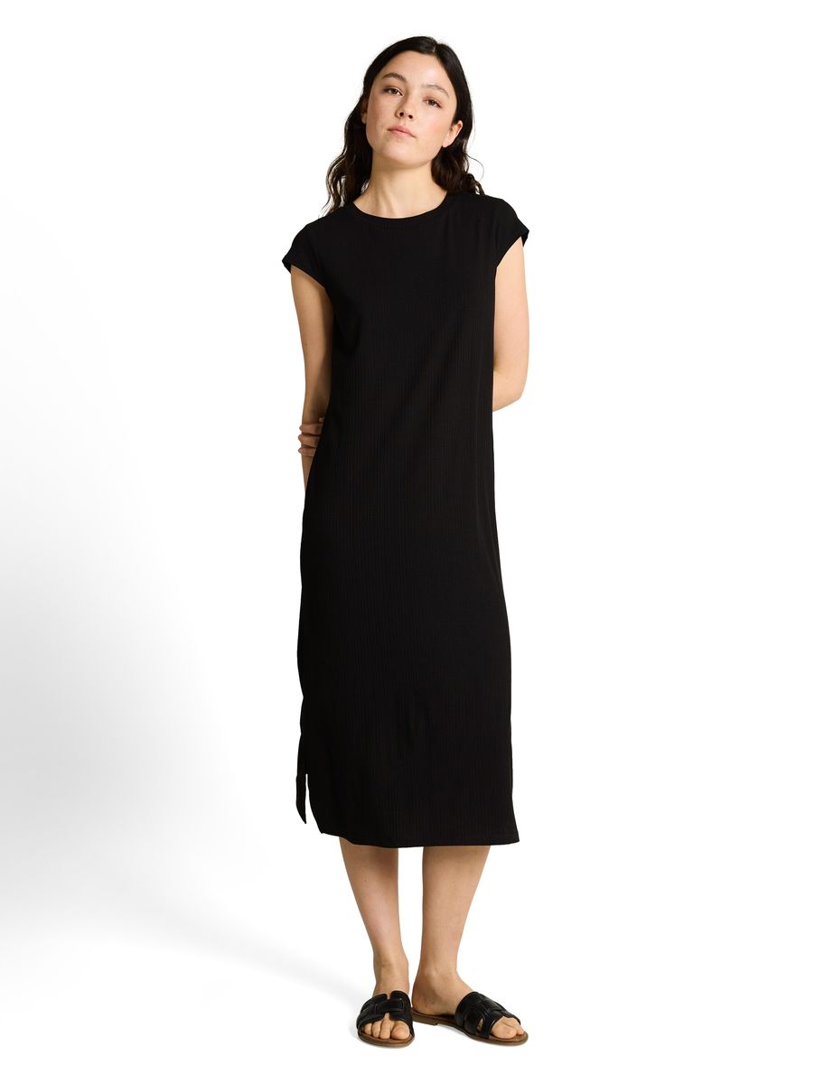 Geripptes T-Shirt Kleid in Maxi-Länge