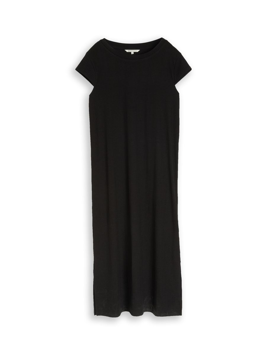 Geripptes T-Shirt Kleid in Maxi-Länge