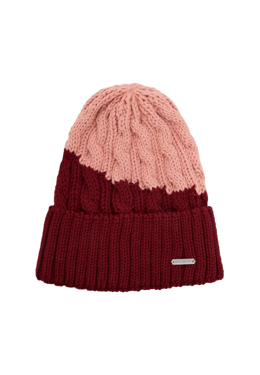 Zweifarbige Beanie mit Zopfmuster