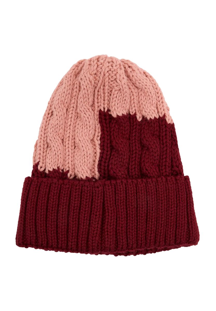 Zweifarbige Beanie mit Zopfmuster