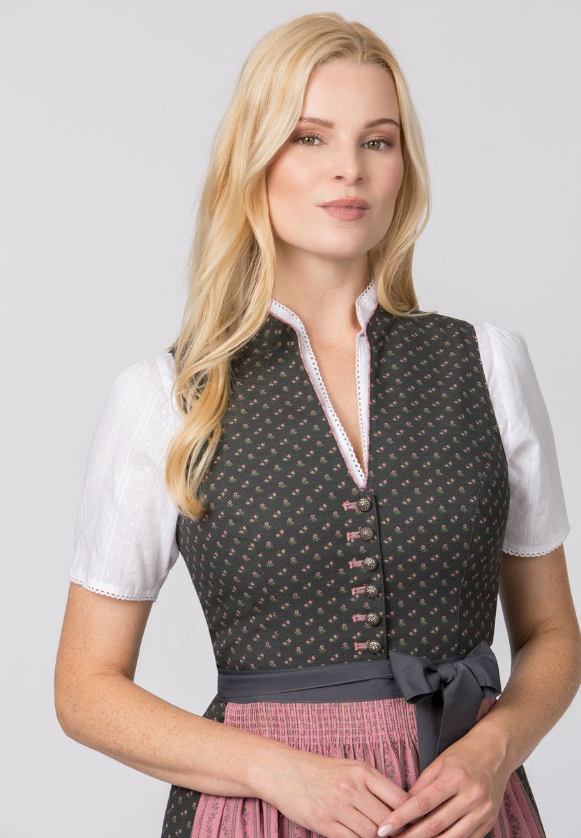 Hochgeschlossenes Dirndl mit Blumenmuster