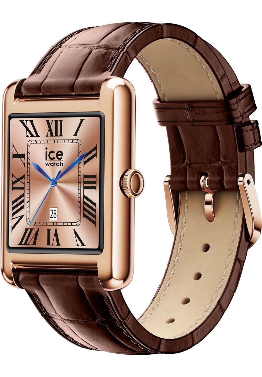 Elegante rechteckige Smartwatch mit Kroko-Band