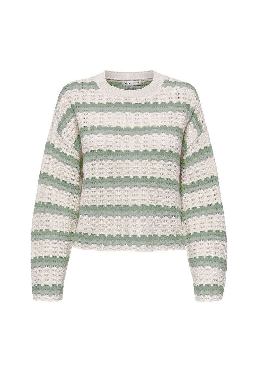 Gestreifter Grobstrickpullover mit Rundhalsausschnitt