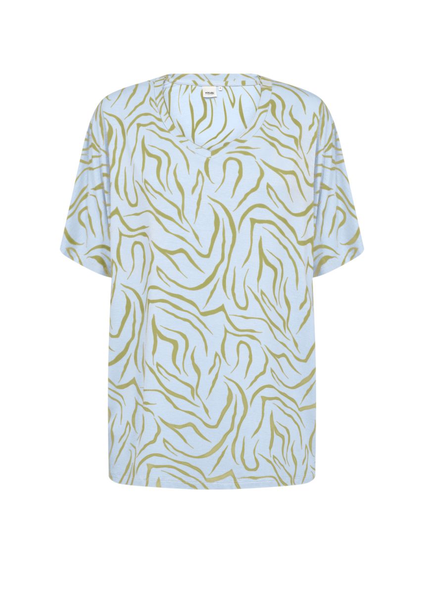 T-Shirt mit V-Ausschnitt und Wellenmuster
