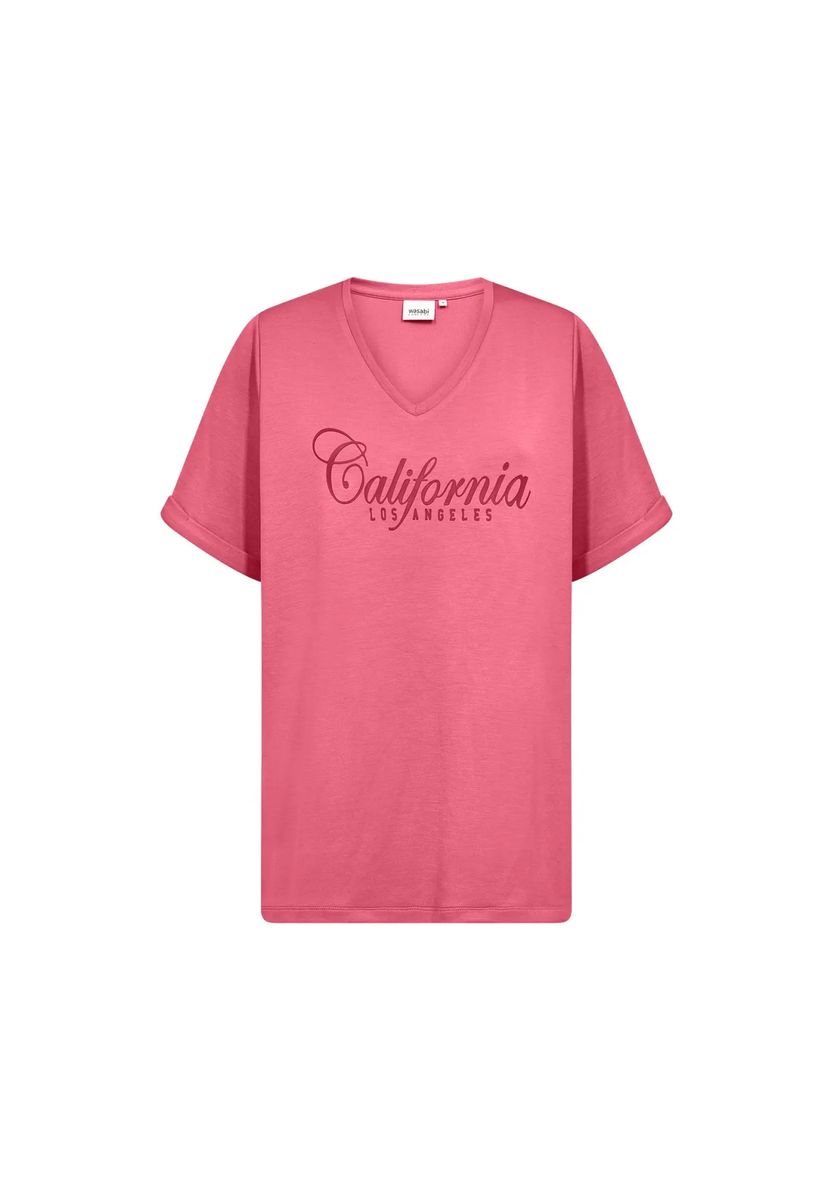 V-Ausschnitt T-Shirt mit California-Schriftzug