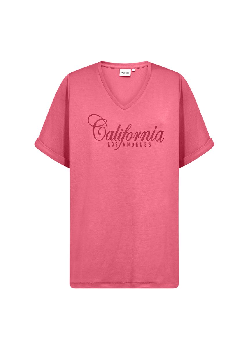 V-Ausschnitt T-Shirt mit California-Schriftzug