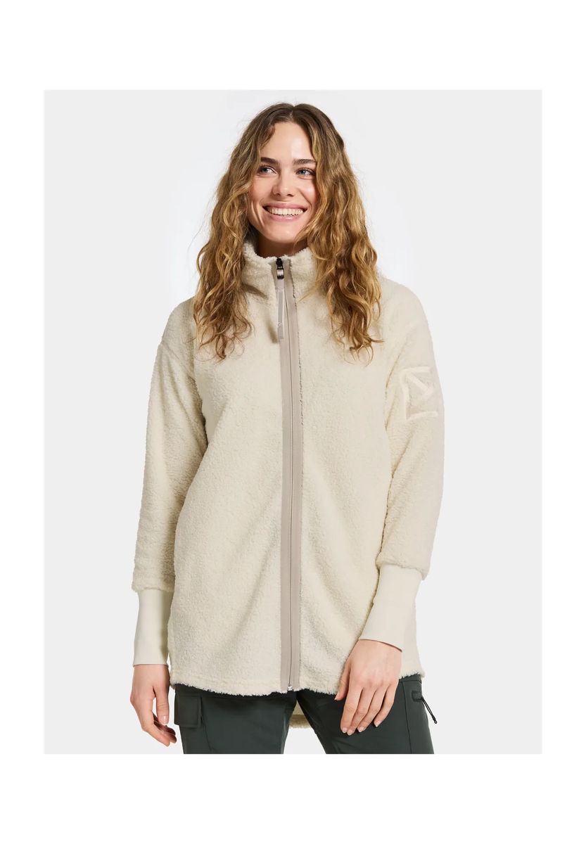 Lange Teddy-Fleecejacke mit Stehkragen