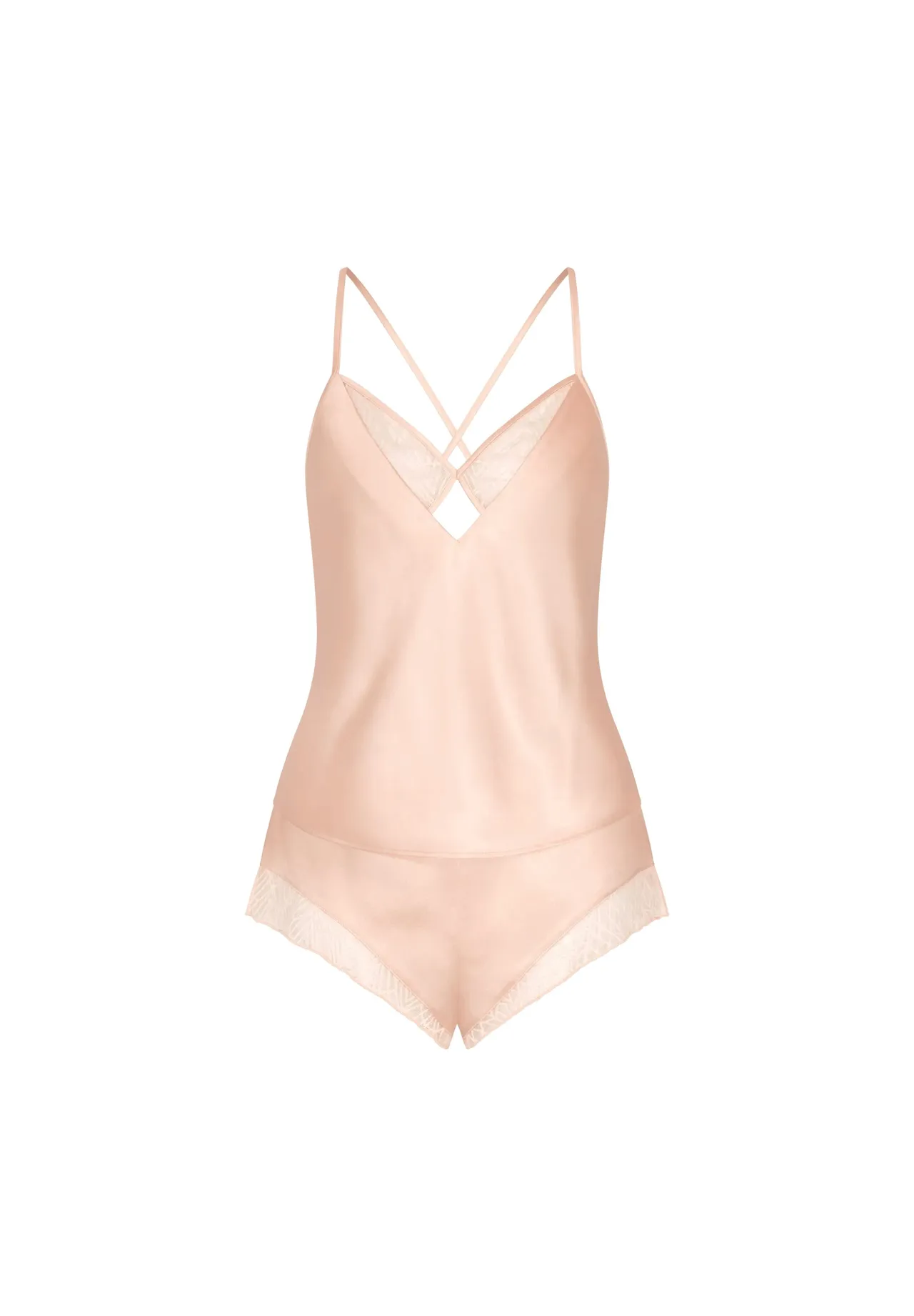 Satin-Camisole und Shorts Set mit Spitze