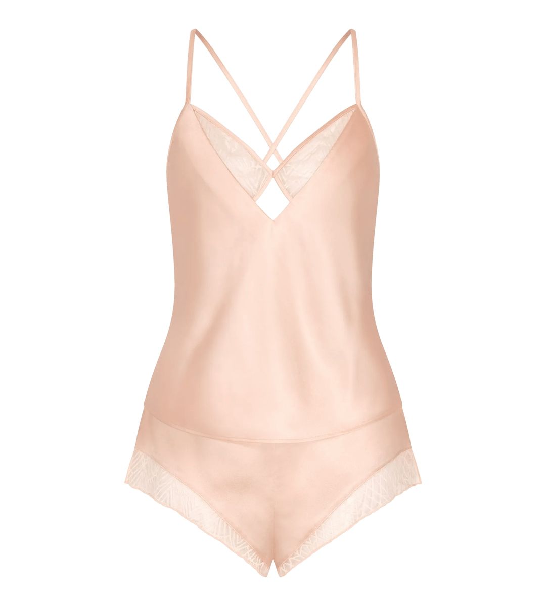 Satin-Camisole und Shorts Set mit Spitze