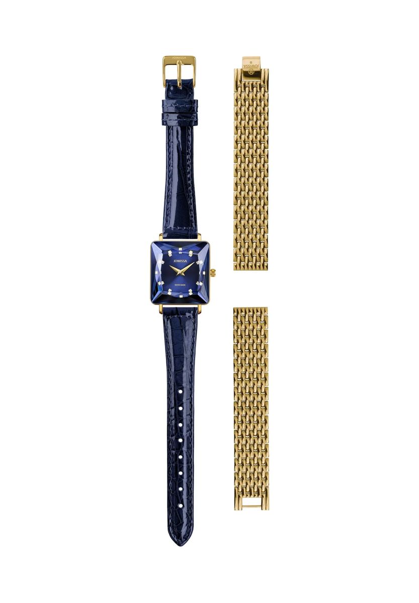 Set mit eckiger facettierter Armbanduhr
