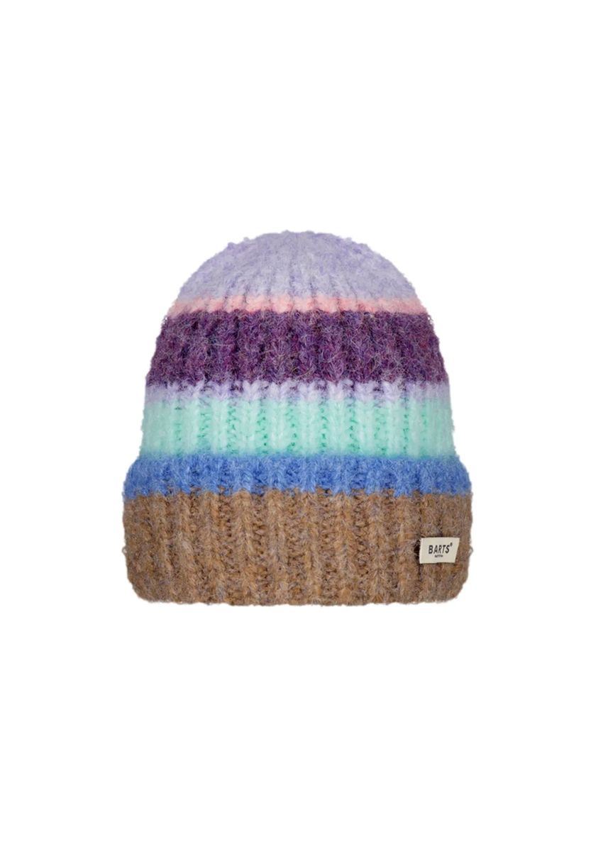 Grobstrick-Streifenbeanie mit Umschlag