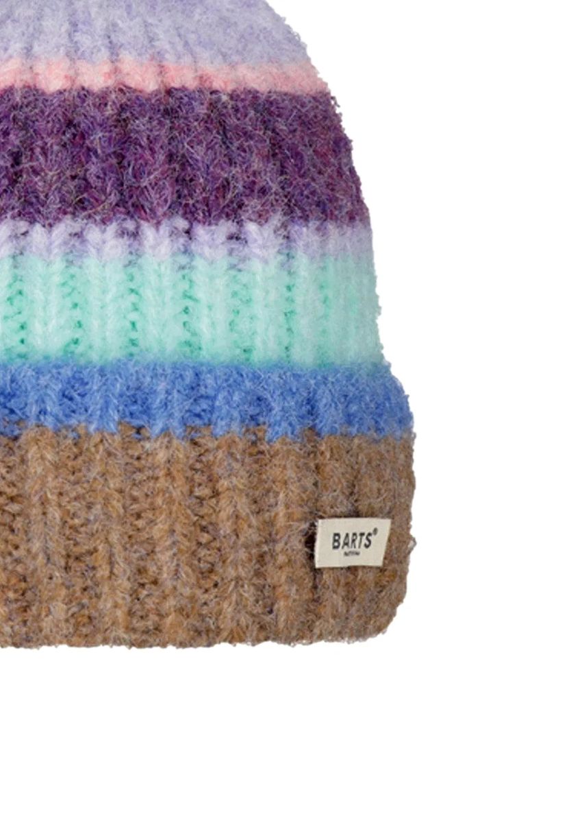 Grobstrick-Streifenbeanie mit Umschlag