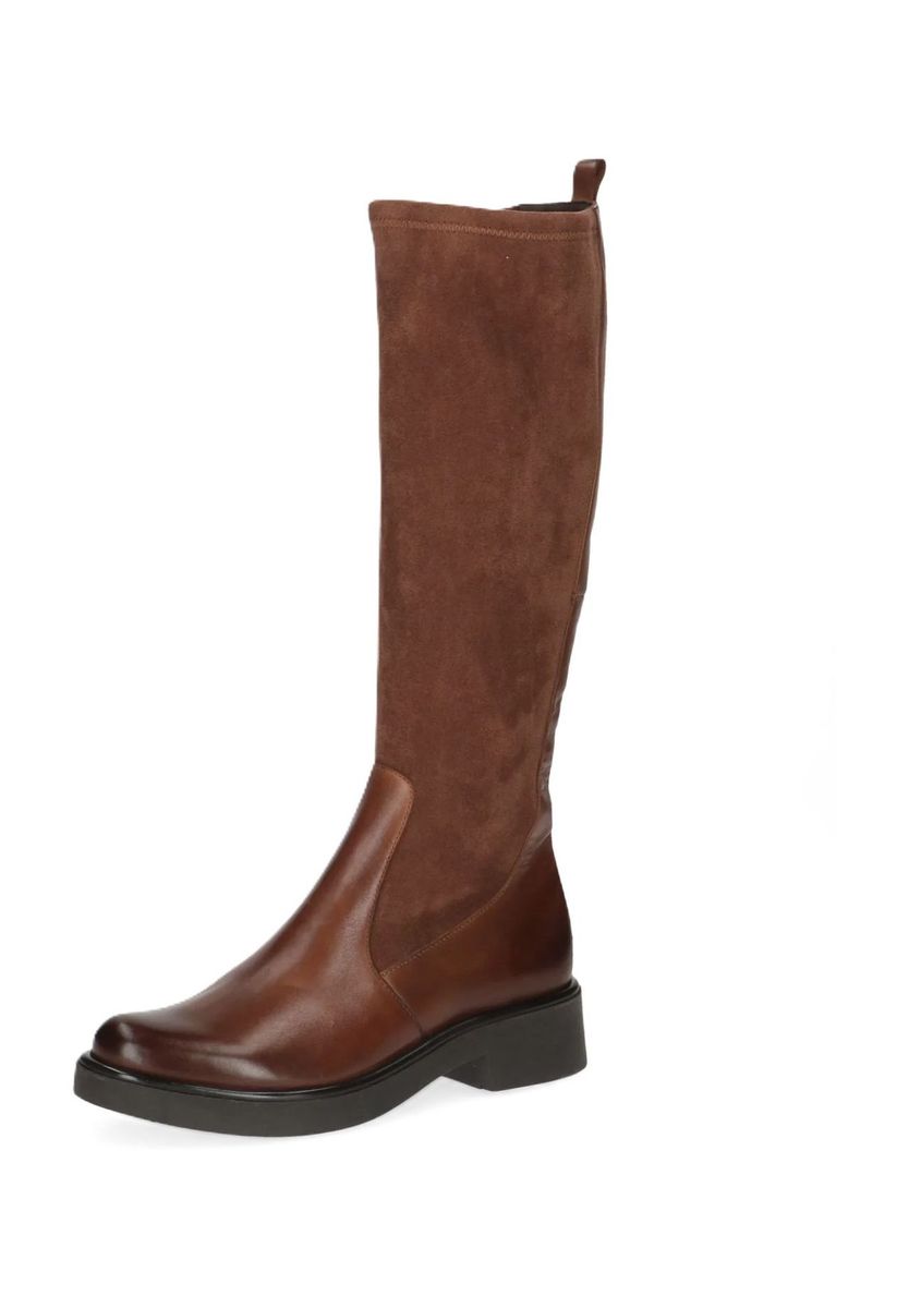 Kniehohe Stiefel im Materialmix
