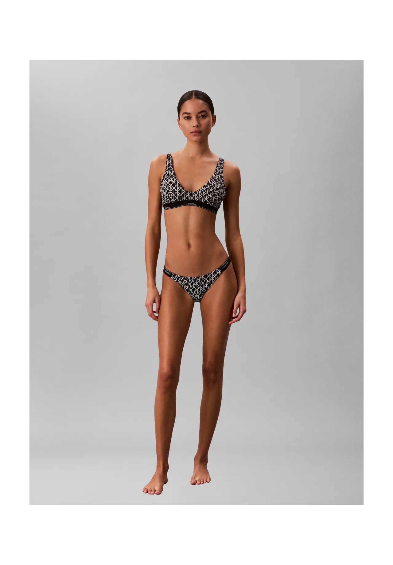 Bustier-Bikini-Oberteil mit Monogramm-Print